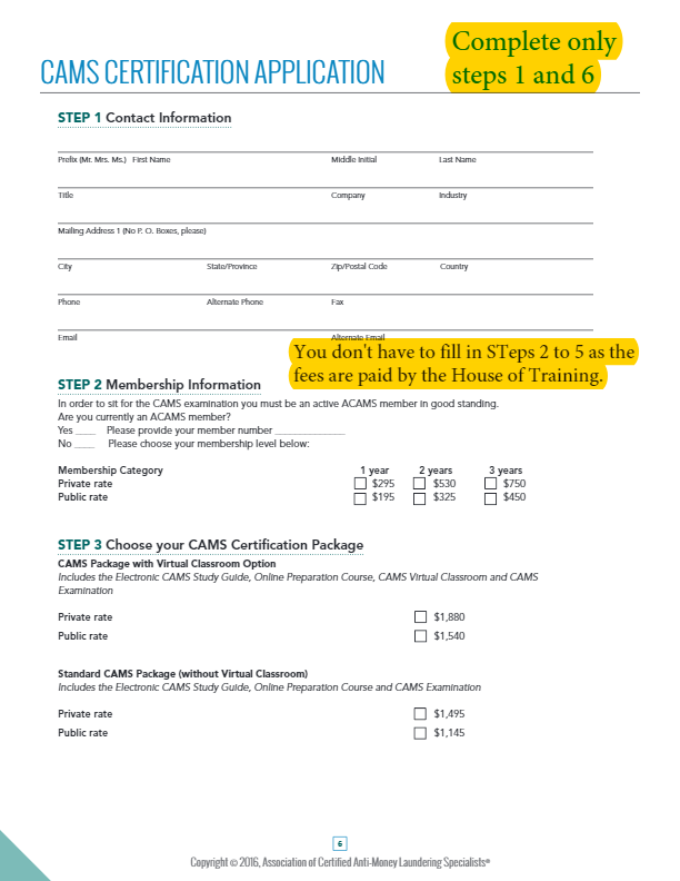 CAMS certification application