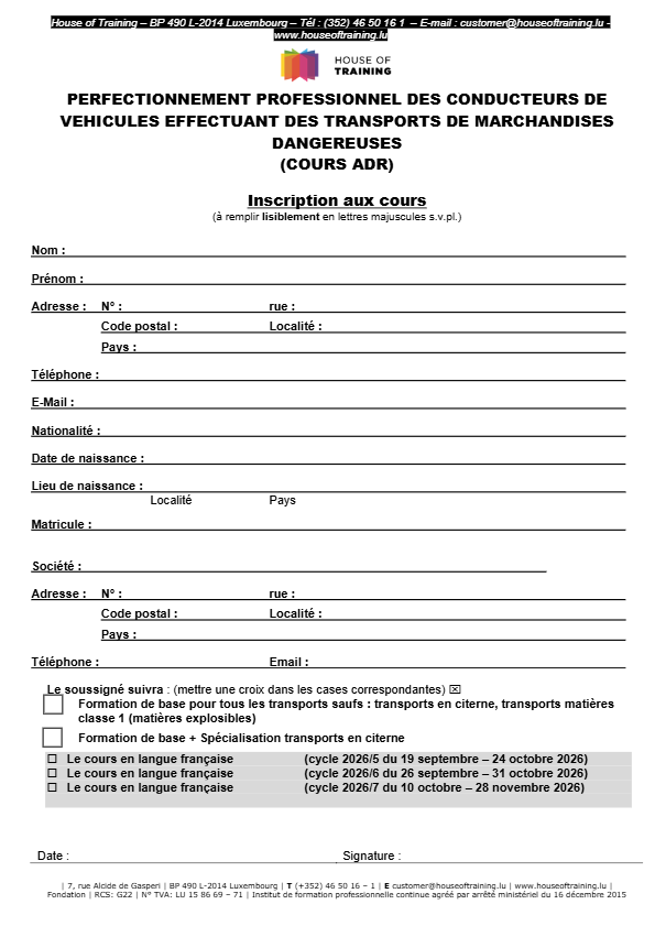 Conducteur de véhicules effectuant des transports de marchandises dangereuses (ADR)