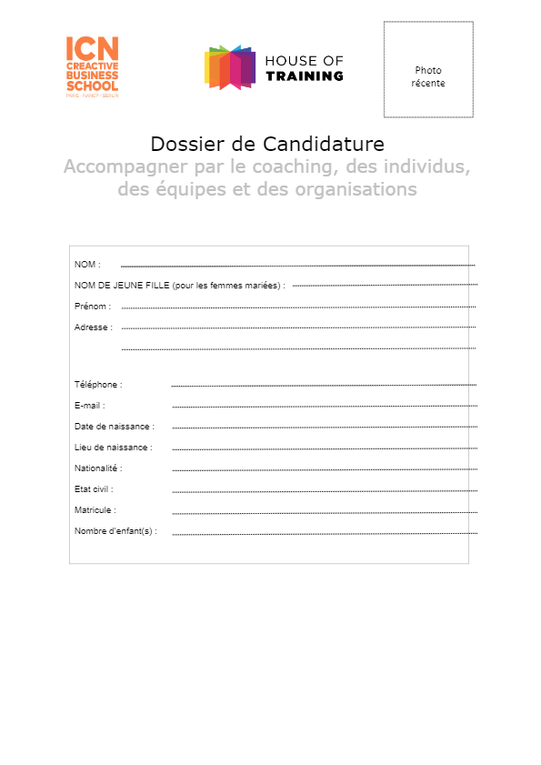 Dossier de candidature - Certification en coaching d'entreprise